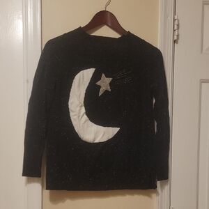 LOFT Black Knit Sweater with Starry Pattern